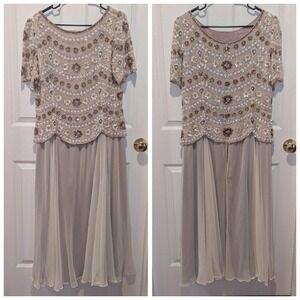 Quiet‎ Luxury Beaded Silk Blend MOB Formal Gown George F Couture USA 14